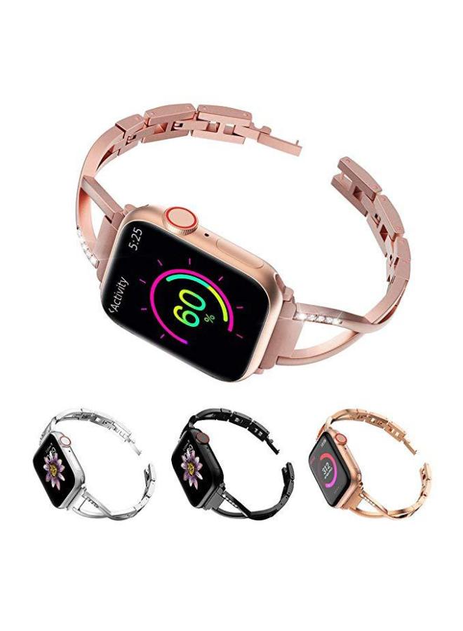 Suitable For Apple Watch Band For Apple Watch8 X Type Metal Diamond Watch Band Iwatch Rhinestone Steel Band-Color:3# Rose Gold 38/40/41XX Steel Belt