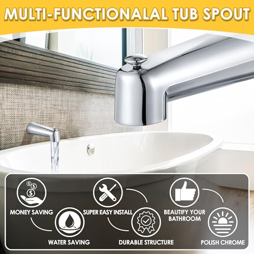 Enhon 7 Inch Slip on Tub Spout with Diverter, Compatible with Moen 3839/Moen 3853, Bathtub Diverter Spout Fits 1/2" Copper Water Tube(5/8" Diameter), 5/32" Hex Wrench (Polished Chrome,Classic) - Image 5