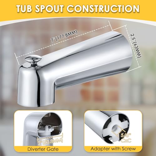 Enhon 7 Inch Slip on Tub Spout with Diverter, Compatible with Moen 3839/Moen 3853, Bathtub Diverter Spout Fits 1/2" Copper Water Tube(5/8" Diameter), 5/32" Hex Wrench (Polished Chrome,Classic) - Image 2