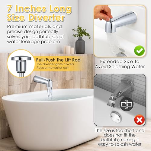 Enhon 7 Inch Slip on Tub Spout with Diverter, Compatible with Moen 3839/Moen 3853, Bathtub Diverter Spout Fits 1/2" Copper Water Tube(5/8" Diameter), 5/32" Hex Wrench (Polished Chrome,Classic) - Image 3
