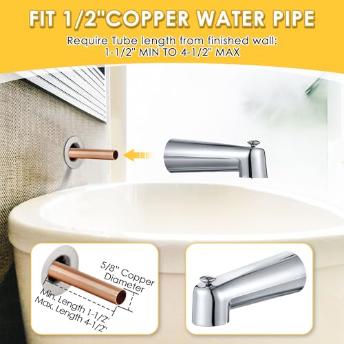 Enhon 7 Inch Slip on Tub Spout with Diverter, Compatible with Moen 3839/Moen 3853, Bathtub Diverter Spout Fits 1/2" Copper Water Tube(5/8" Diameter), 5/32" Hex Wrench (Polished Chrome,Classic) - Image 4