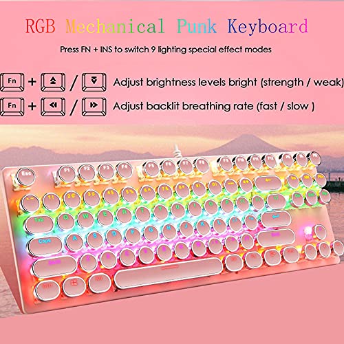 Ltvystore Mechanical Gaming Keyboard and Mouse Combo, 87 Key Retro Punk Typewriter-Style,Blue Switch RGB Rainbow Backlit Keyboard,Cool Breathing Light Lightweight Gaming Mouse for Game and Office,Pink - Image 2