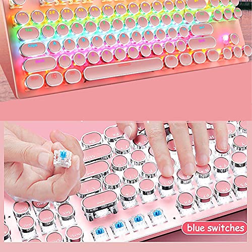 Ltvystore Mechanical Gaming Keyboard and Mouse Combo, 87 Key Retro Punk Typewriter-Style,Blue Switch RGB Rainbow Backlit Keyboard,Cool Breathing Light Lightweight Gaming Mouse for Game and Office,Pink - Image 3