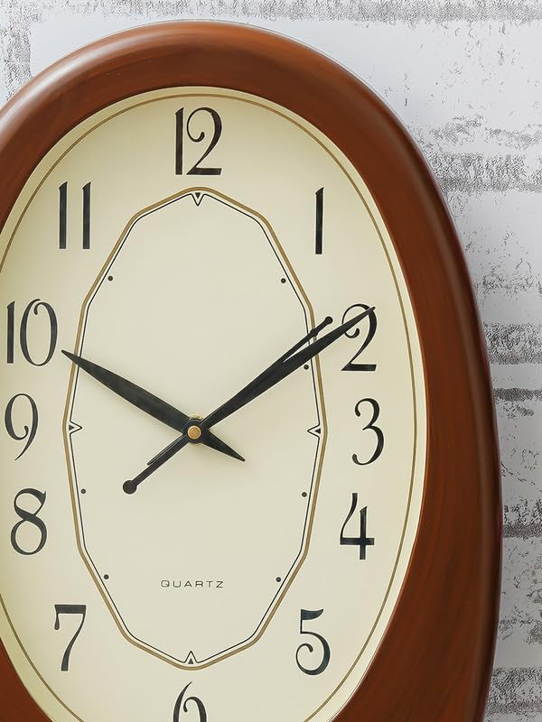 CHRONIKLE Elegant Plastic Case Oval Shaped Analog English Numbers Pendulum Wall Clock for Living Room Home Decoration Gifts (Size: 24 x 5.5 x 40 CM | Weight: 705 Gram | Color: Golden & Brown) - Image 4