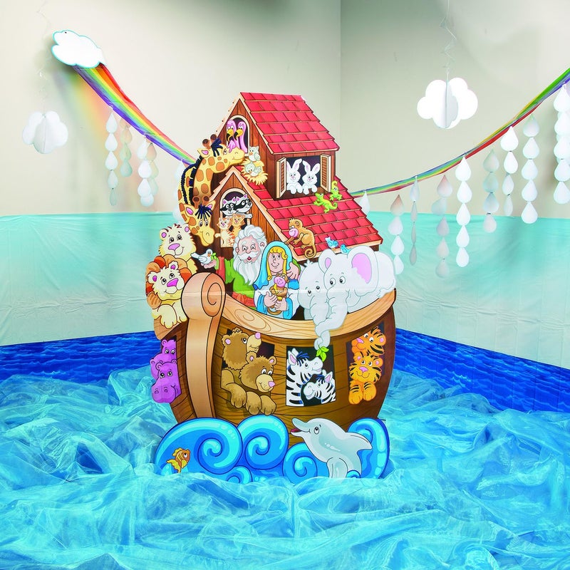 Fun Express 12 Ft. x 32" Rainbow Cloud & Raindrops Ceiling Hanging Decoration - 1 Piece - Great for Spring and Summer Classroom, Church and Party Decorations - Image 2