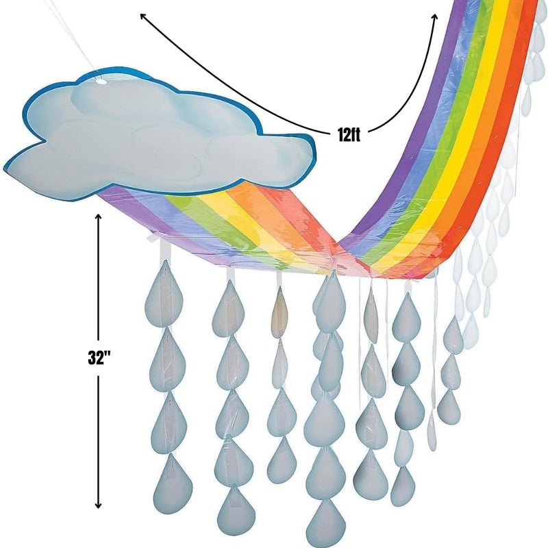 Fun Express 12 Ft. x 32" Rainbow Cloud & Raindrops Ceiling Hanging Decoration - 1 Piece - Great for Spring and Summer Classroom, Church and Party Decorations - Image 3