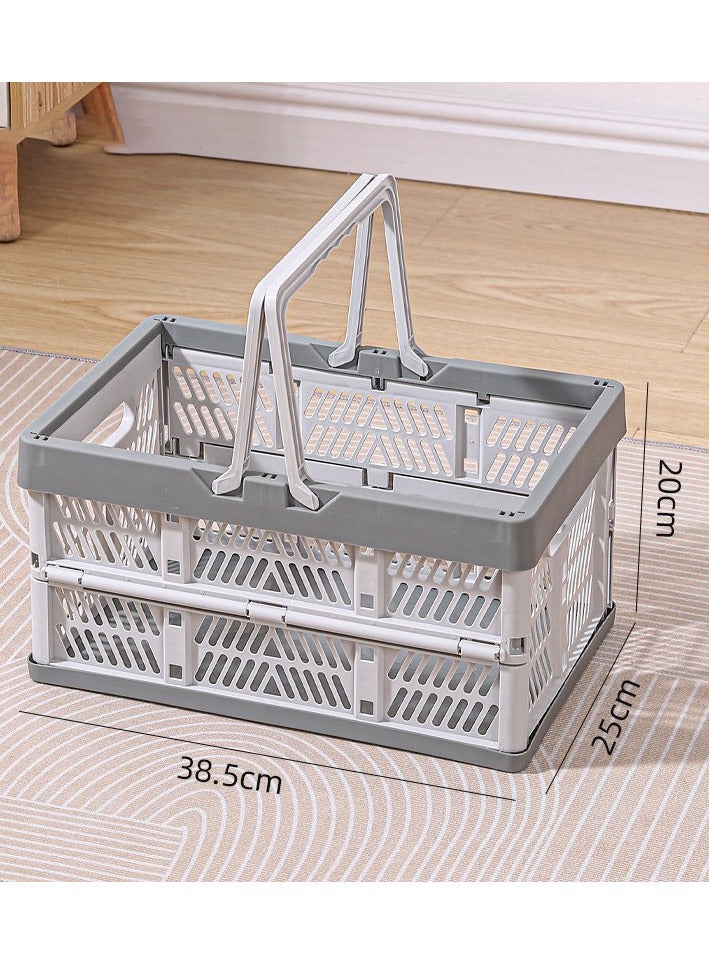 كيلا صندوق تخزين قابل للطي مع مقابض، سلة تسوق بلاستيكية قابلة للطي، حاوية منظمة للسيارة والمنزل والنزهات (رمادي، كبير) - Image 2