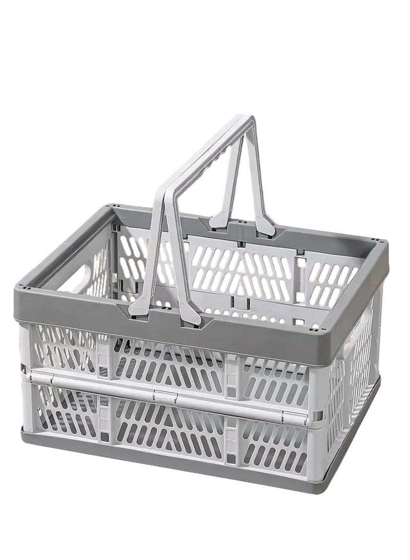 كيلا صندوق تخزين قابل للطي مع مقابض، سلة تسوق بلاستيكية قابلة للطي، حاوية منظمة للسيارة والمنزل والنزهات (رمادي، كبير) - Image 1