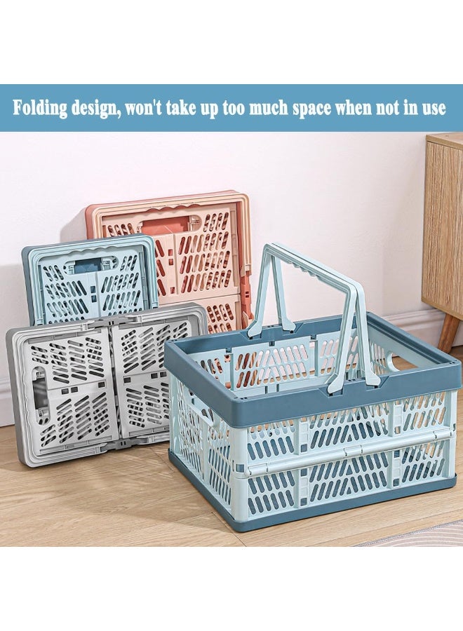 كيلا صندوق تخزين قابل للطي مع مقابض، سلة تسوق بلاستيكية قابلة للطي، حاوية منظمة للسيارة والمنزل والنزهات (رمادي، كبير) - Image 3