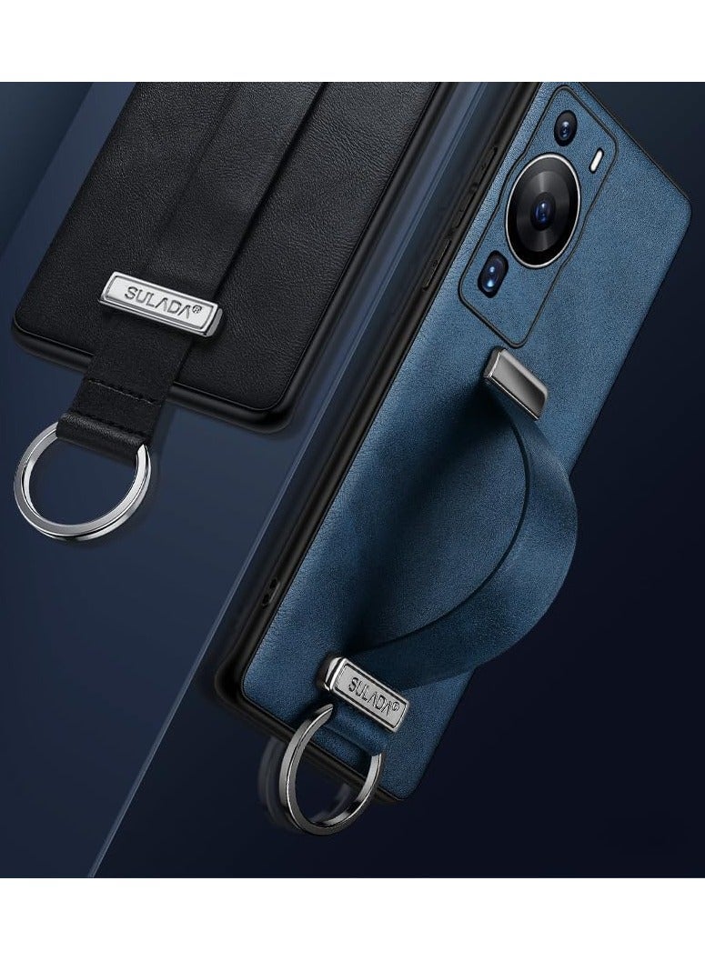 Arabest Luxury Leather Wrist Strap Case for Huawei P60 Pro Metal Ring Holder Bracket Cover for Huawei P60 Pro Stand Shell (Black) - Image 5