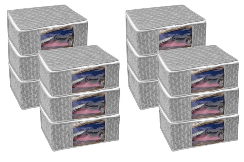 HomeStrap Set Of 12 Non-Woven Printed Saree Cover/Cloth Storage/Organizer With Transparent Window(Grey)(Featured On Shark Tank),33 Cm,22 Cm - Image 1