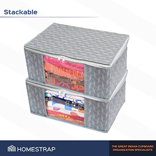 HomeStrap Set Of 12 Non-Woven Printed Saree Cover/Cloth Storage/Organizer With Transparent Window(Grey)(Featured On Shark Tank),33 Cm,22 Cm - Image 5