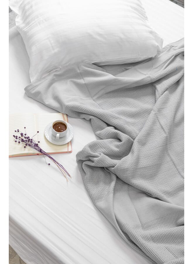 MEHALLA Bed Cover - Knitted - Single -Light Gray - 250cm*180cm - 100% Cotton