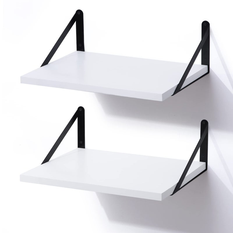 Marsmiles White Floating Shelves for Wall 12 Inch Deep Wood Wall Mounted Shelves Set of 2 16W x 12D Wide Floating Wood Shelves for Bathroom Bedroom Kitchen Living Room White