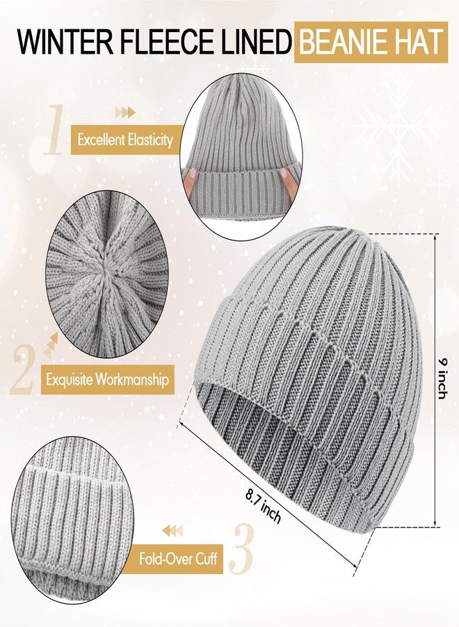 Breathffy 4 Pcs Winter Hat Scarf Gloves Headband Set Knit Beanie Touch Screen Gloves Long Scarf Xmas Gift for Women Men, Grey, One size - Image 2