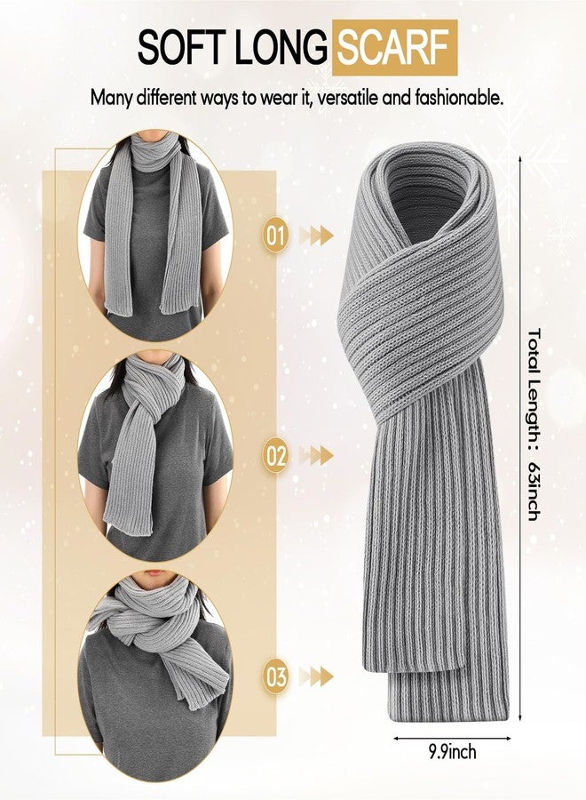 Breathffy 4 Pcs Winter Hat Scarf Gloves Headband Set Knit Beanie Touch Screen Gloves Long Scarf Xmas Gift for Women Men, Grey, One size - Image 4