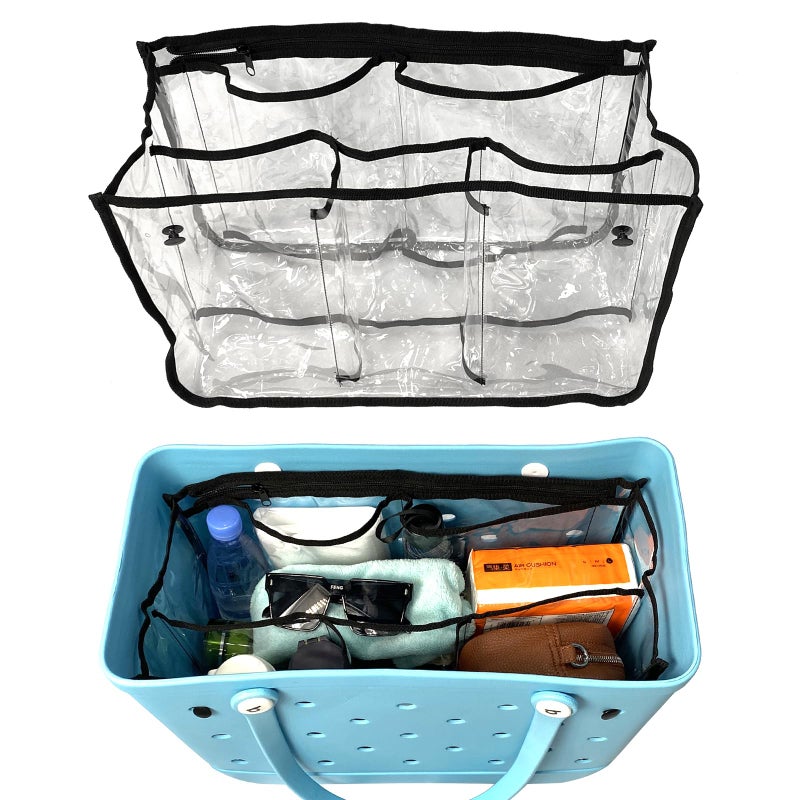 Yewaii Clear Bogg Bag Organizer X Large Bench Bag Insert Accessories Compatible with Bogg Bag Waterproof Organizer Divider Pouch Zipper 5 Pockets Must Have Accessory Black - Image 2