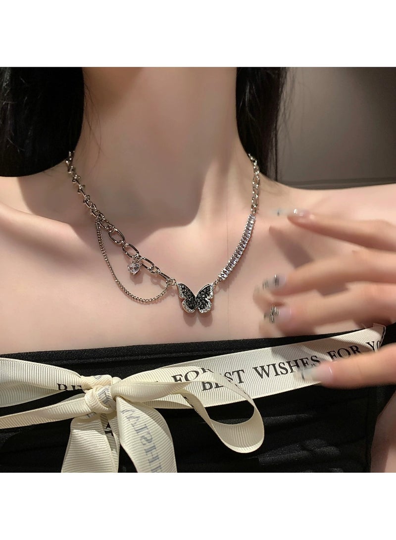 Goolsky قلادة فراشة من الزركون الأسود - طوق أنيق لخريف النساء، سلسلة رقيقة ذات جمالية داكنة على عظمة الترقوة - Image 1