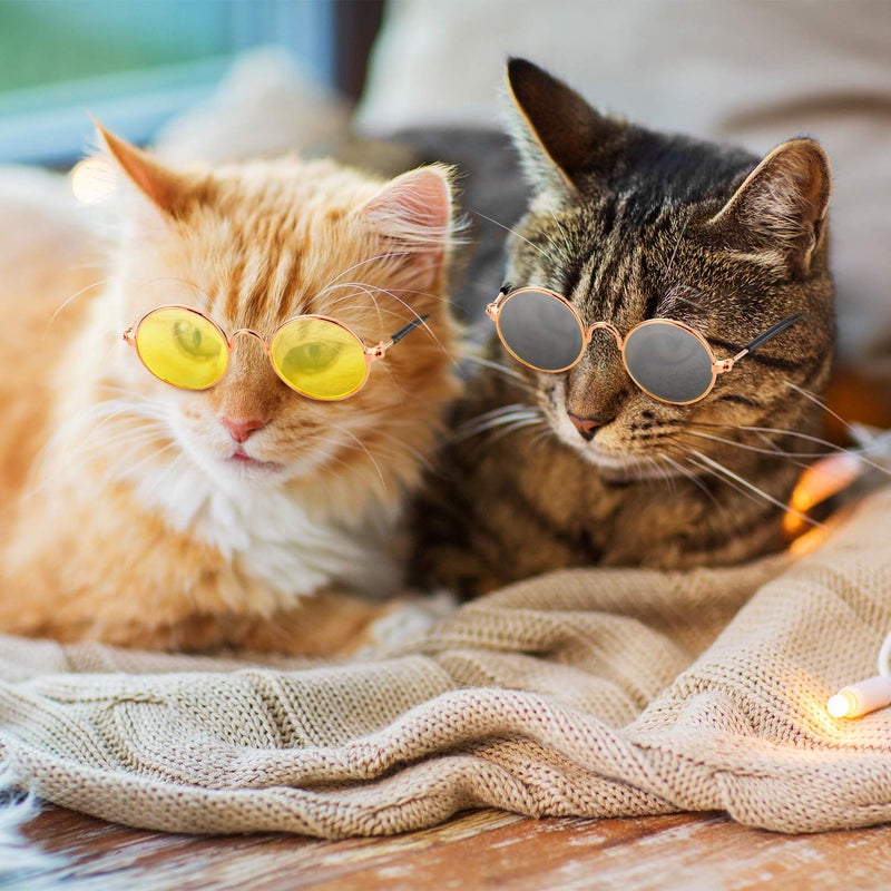 Frienda 10 Pieces Cat Dog Sunglasses Funny Pet Glasses Round Metal Small Classic Retro Sunglasses Pet Hippie Cute Dog Cat Cosplay Party Costume Photo Props Cosplay Glasses(Mixed Color) - Image 4