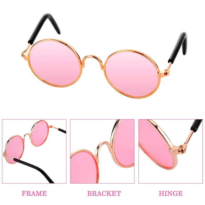 Frienda 10 Pieces Cat Dog Sunglasses Funny Pet Glasses Round Metal Small Classic Retro Sunglasses Pet Hippie Cute Dog Cat Cosplay Party Costume Photo Props Cosplay Glasses(Mixed Color) - Image 3