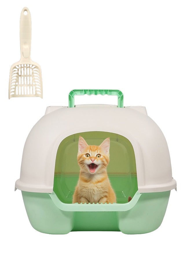 MAJIBAO - Large portable cat litter box with front door, Durable fully enclosed large foldable cat potty toilet with litter scoop and odor control with deodorant filter (Green) 51 cm L - Image 1