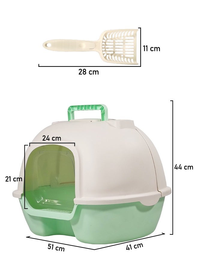 MAJIBAO - Large portable cat litter box with front door, Durable fully enclosed large foldable cat potty toilet with litter scoop and odor control with deodorant filter (Green) 51 cm L - Image 1