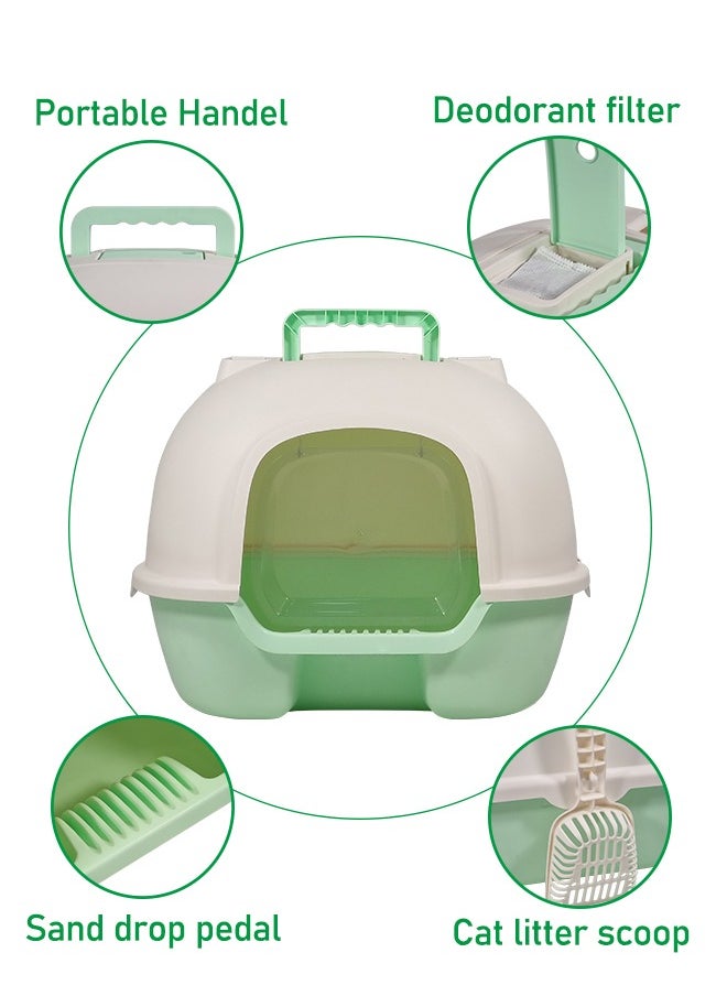 MAJIBAO - Large portable cat litter box with front door, Durable fully enclosed large foldable cat potty toilet with litter scoop and odor control with deodorant filter (Green) 51 cm L - Image 1