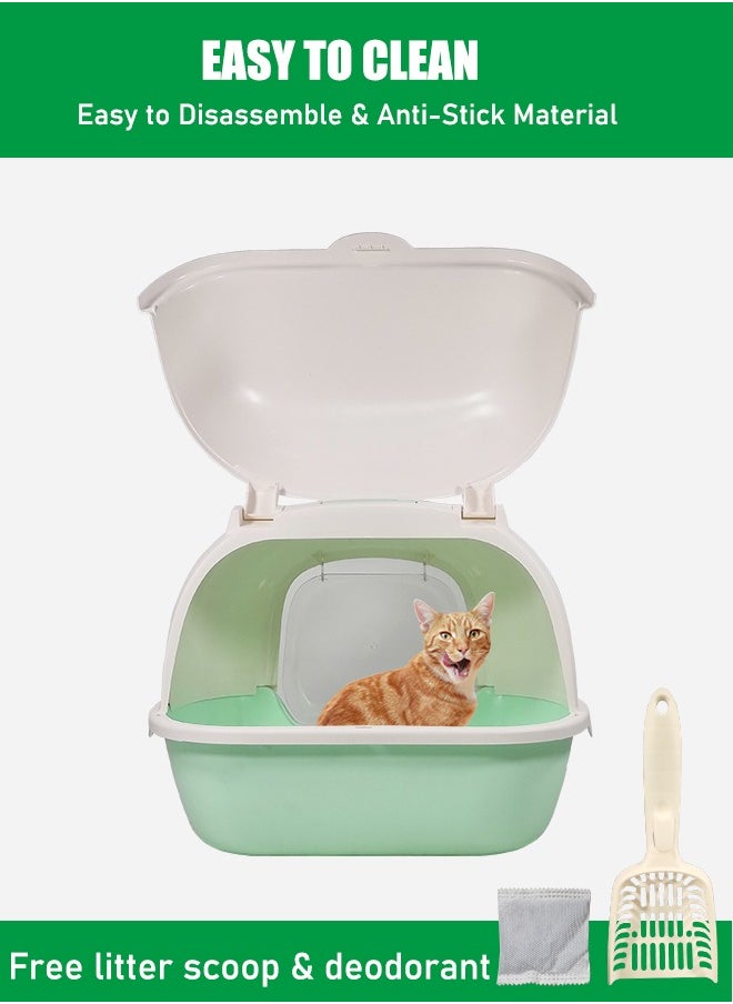 MAJIBAO - Large portable cat litter box with front door, Durable fully enclosed large foldable cat potty toilet with litter scoop and odor control with deodorant filter (Green) 51 cm L - Image 1