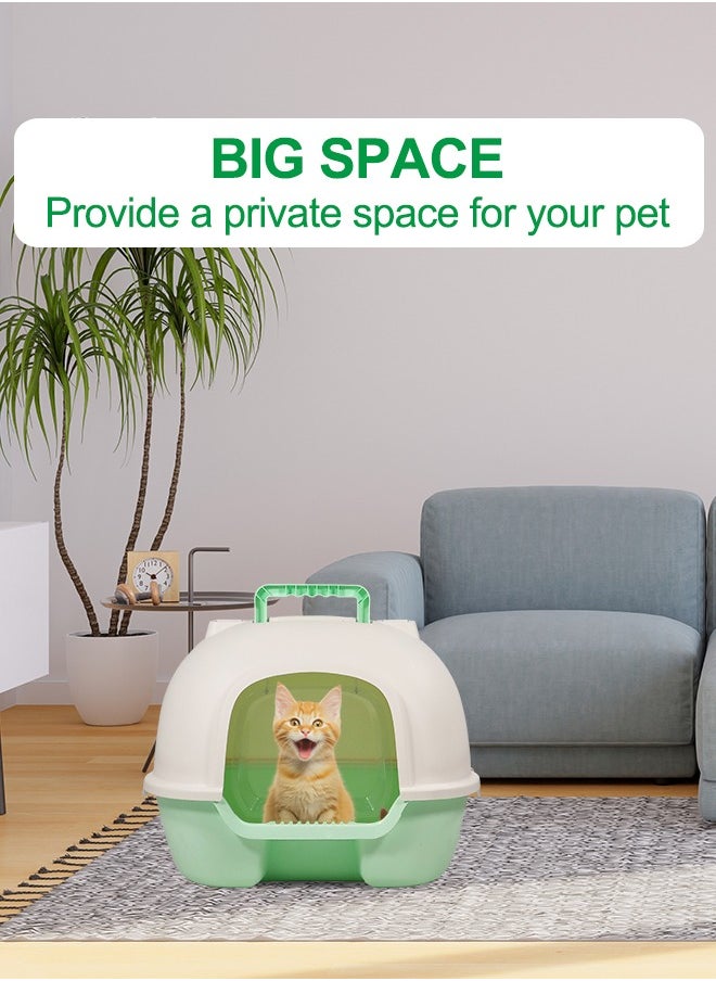 MAJIBAO - Large portable cat litter box with front door, Durable fully enclosed large foldable cat potty toilet with litter scoop and odor control with deodorant filter (Green) 51 cm L - Image 1