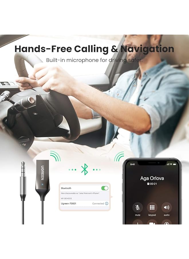 Ugreen Car Bluetooth Receiver 5.3, Aux Bluetooth Adapter 3.5Mm Jack Plug & Play Wireless Dongle Receiver With Mic For Tv, Car Audio, Home Stereo, Headphone, Speakers, Phone, Laptop - Image 4