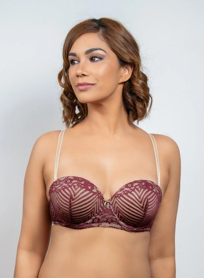 Aadaraya Aadaraya Lace Detail Balconette Bra with Hook and Eye Closure