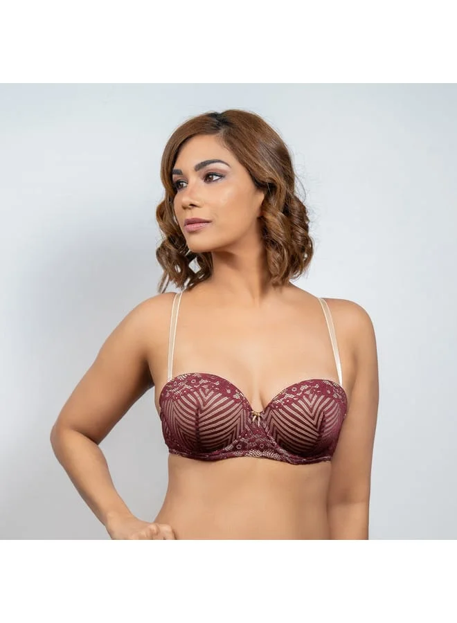 Aadaraya Aadaraya Lace Detail Balconette Bra with Hook and Eye Closure