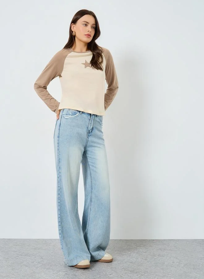 Styli Star Embroidered Raglan Sleeve T-Shirt