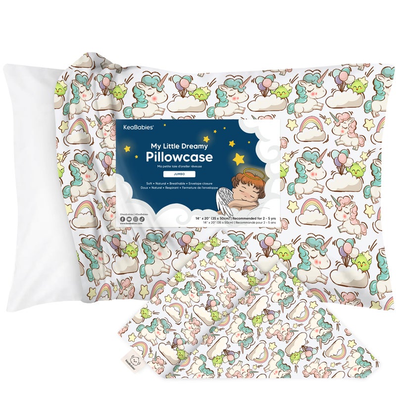 KeaBabies Toddler Pillowcase 13"x18" - Organic Cotton Toddler Pillowcase for Kids,Boys,Girls,Soft & Durable Cotton Cover for Miniature Sleepy Pillows,Cute Colors,Pillow Sold Separately(Unicorn Dreams) - Image 1