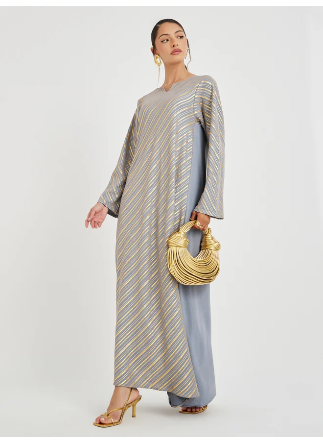 أميرة Amirah Foil Print Notch Neck Jalabiya