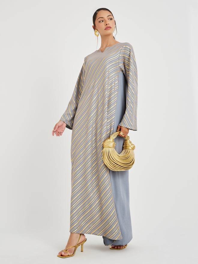 Styli Amirah Foil Print Notch Neck Jalabiya  - Image 2