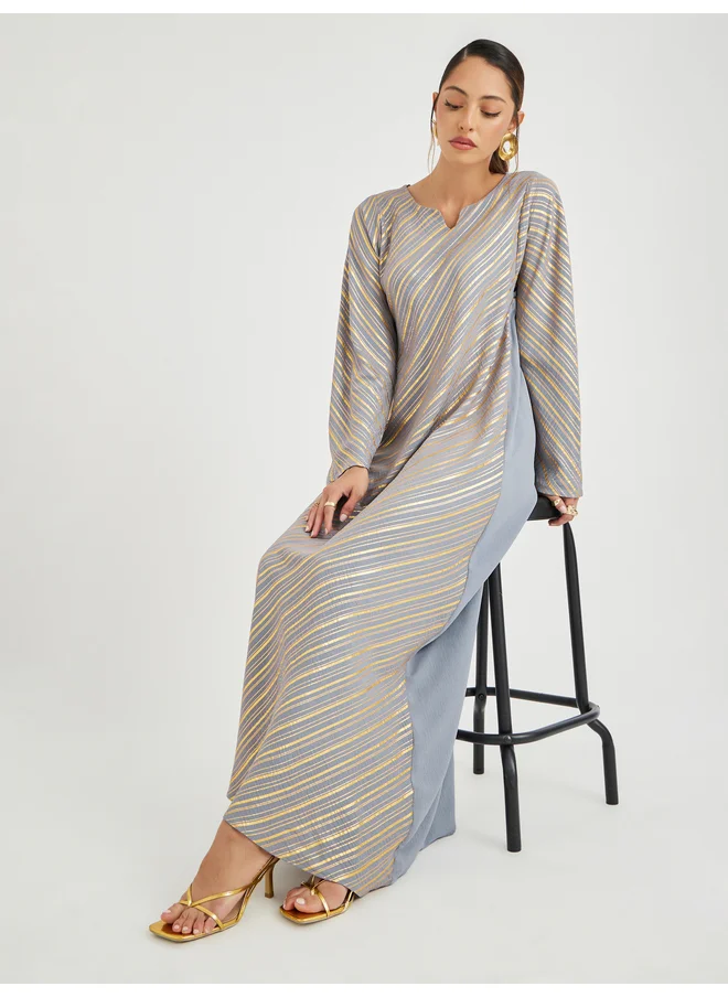 أميرة Amirah Foil Print Notch Neck Jalabiya
