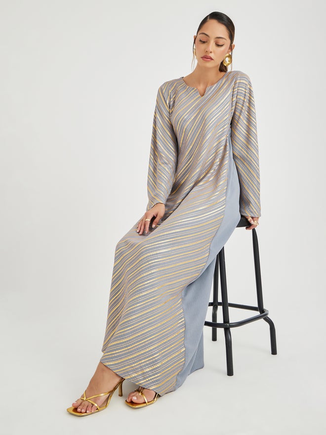 Styli Amirah Foil Print Notch Neck Jalabiya  - Image 1