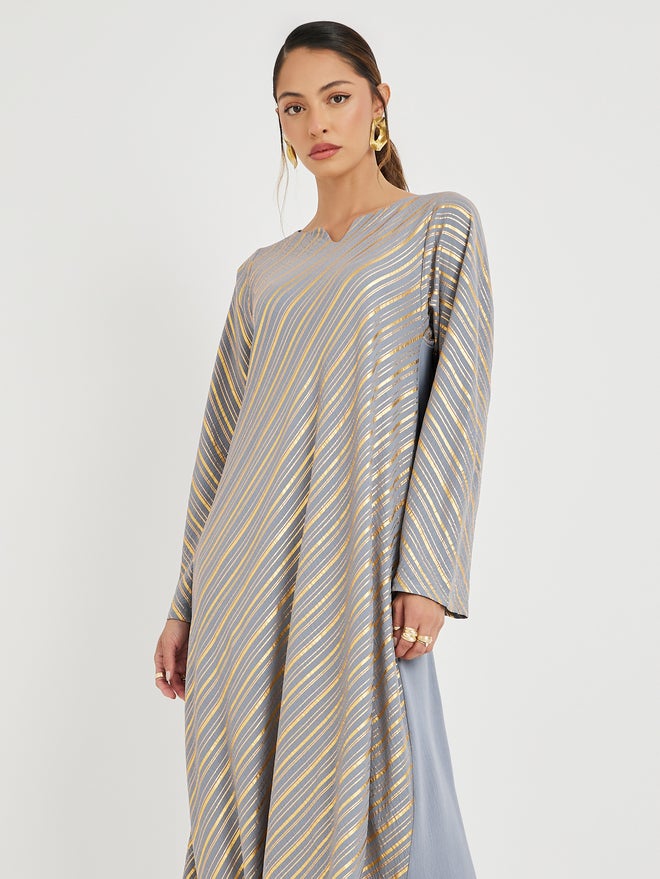 Styli Amirah Foil Print Notch Neck Jalabiya  - Image 3