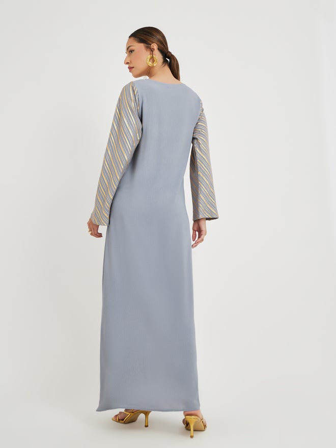Styli Amirah Foil Print Notch Neck Jalabiya  - Image 5