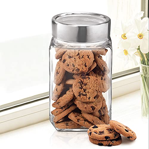 Treo by Milton Cube Storage Containers, Pack of 2, Glass Jar with Air Tight Steel Lid, 1000 ml each, Transparent Jars for Snacks, Pulses, Masala, Pickles, Cereals, Cookies, Dry Food - Image 3