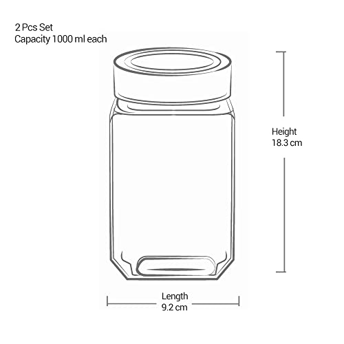 Treo by Milton Cube Storage Containers, Pack of 2, Glass Jar with Air Tight Steel Lid, 1000 ml each, Transparent Jars for Snacks, Pulses, Masala, Pickles, Cereals, Cookies, Dry Food - Image 4
