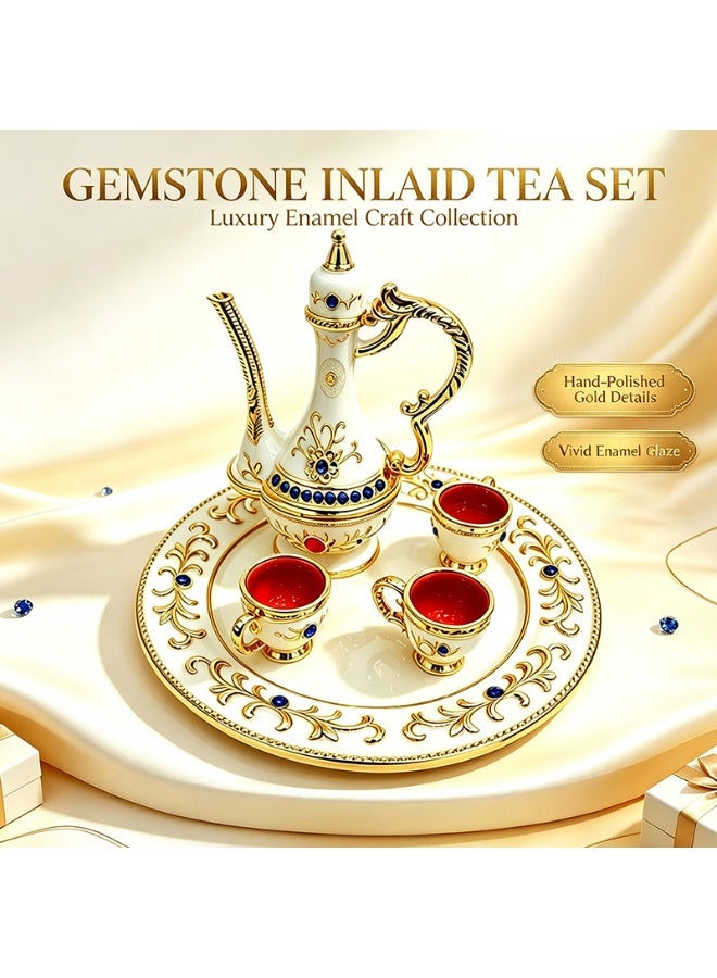 Retro enamel diamond mini tea set ornaments Middle East European luxury wind tea set multicolor optional desktop decoration holiday gift D714 - Image 4