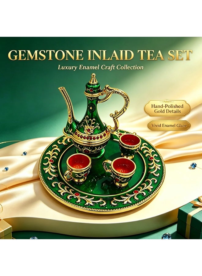 Retro enamel diamond mini tea set ornaments Middle East European luxury wind tea set multicolor optional desktop decoration holiday gift D714 - Image 2