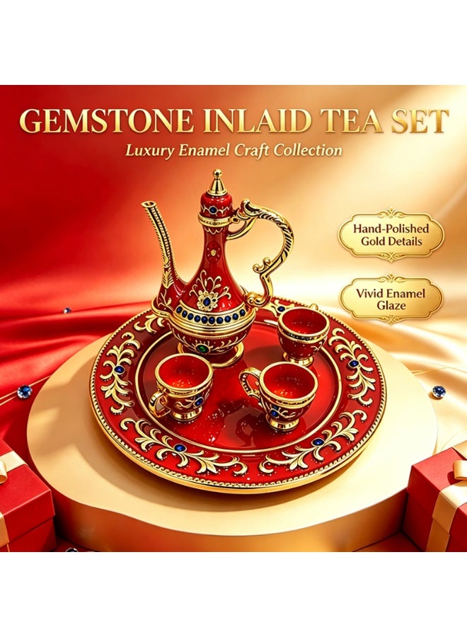 Retro enamel diamond mini tea set ornaments Middle East European luxury wind tea set multicolor optional desktop decoration holiday gift D714 - Image 1