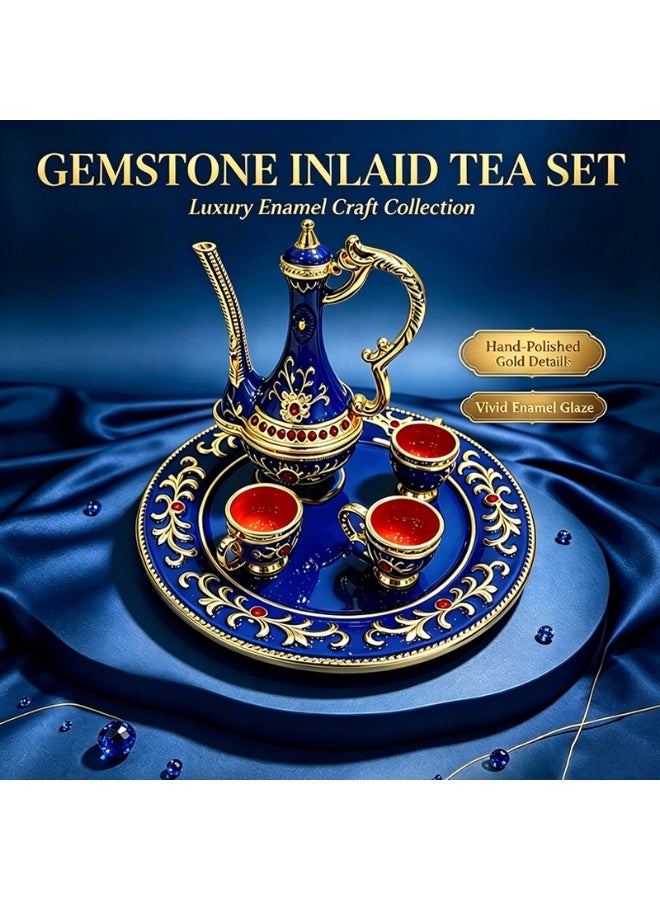 Retro enamel diamond mini tea set ornaments Middle East European luxury wind tea set multicolor optional desktop decoration holiday gift D714 - Image 3