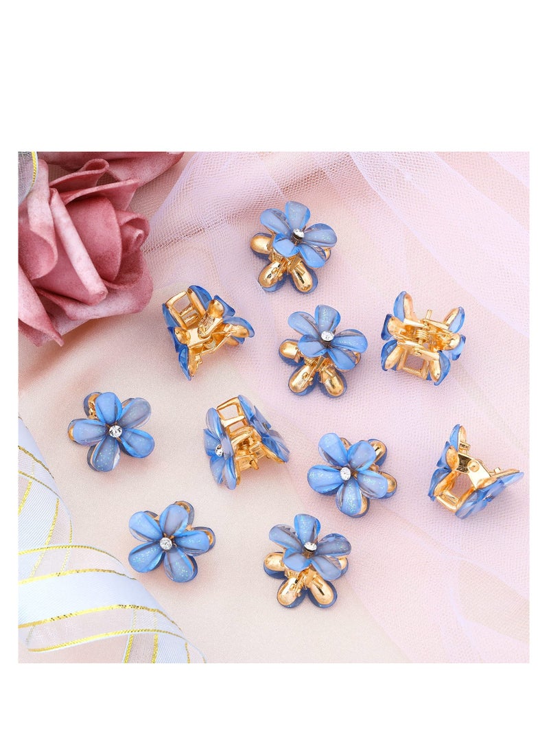 SYOSI 10 قطع مشبك شعر صغير بتصميم زهرة، مشابك قفل زهرة عتيقة، إكسسوارات شعر للنساء (أزرق) - Image 3