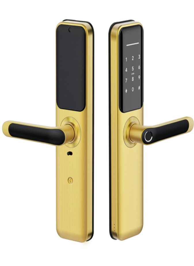 areb - AREB SMART LOCK WIFI GOLD 85 * 50  5 Unlocking Methods Fingerprint PIN Code App Control Key Card Emergency Key Auto Lock Anti Theft Security for Home Office - Image 1