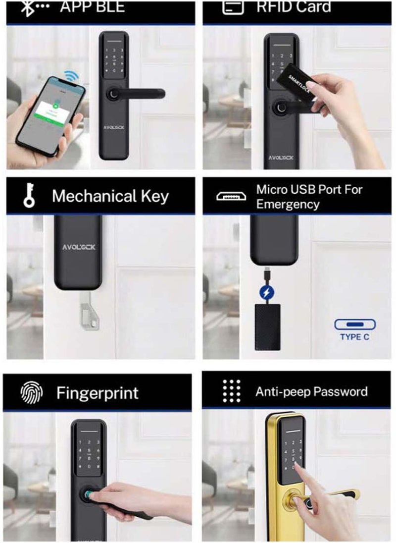 areb Areb SMART LOCK WIFI GOLD 85 * 50 – 5 Unlocking Methods, Fingerprint, PIN Code, App Control, Key Card, Emergency Key, Auto-Lock, Anti-Theft Security for Home & Office  - Image 5
