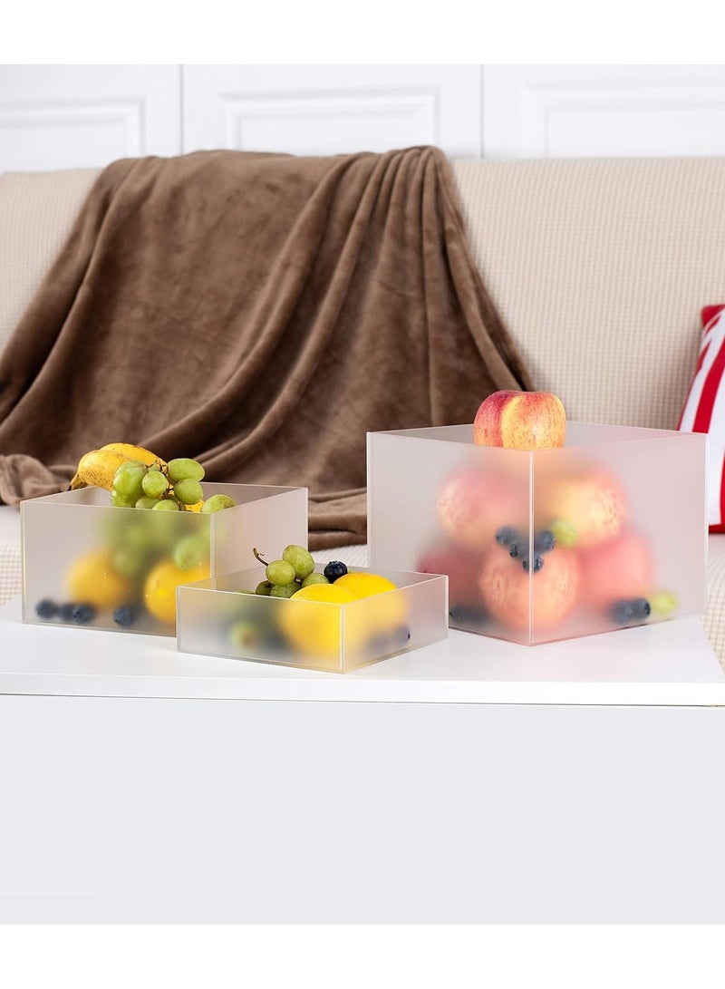 Set of 3 Frosted White Acrylic Cube Display Nesting Risers with Hollow Bottoms, Semi Transparent
